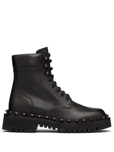 Valentino Garavani Rockstud 50mm Leather Ankle Boots In Black