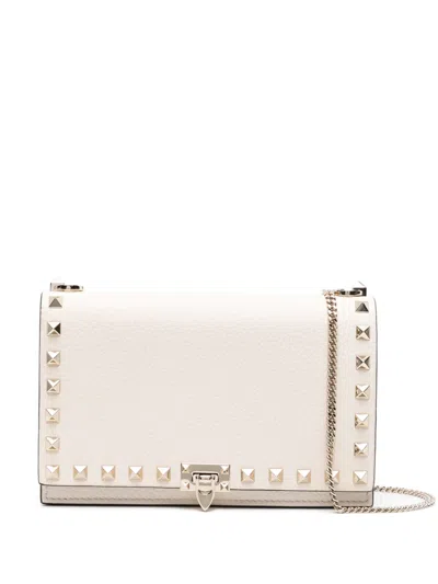 Valentino Garavani Rockstud Leather Crossbody Bag In Neutrals