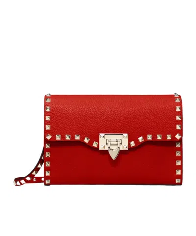 Valentino Garavani Rockstud Leather Crossbody Bag In Red