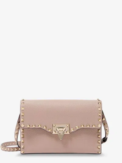 Valentino Garavani Rockstud Leather Crossbody Bag In Sand