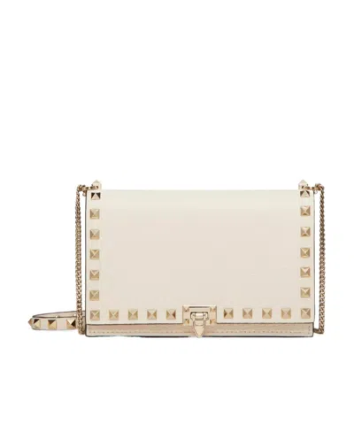 Valentino Garavani Rockstud Leather Crossbody Bag In White