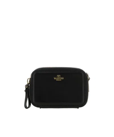 Valentino Garavani Rockstud Leather Crossbody Wallet In Black