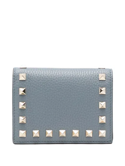 Valentino Garavani Rockstud Leather Flap Wallet In Blue