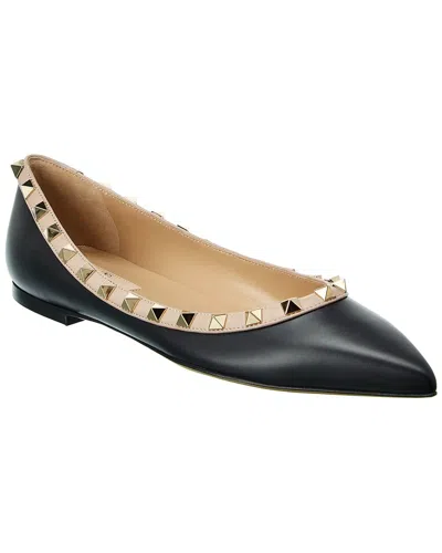 Valentino Garavani Valentino Rockstud Leather Flat In Black