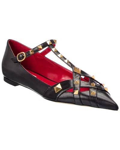 Valentino Garavani Valentino Rockstud Leather Flat In Black