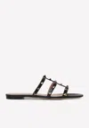 Valentino Rockstud T-strap Flat Slide Sandals In Black