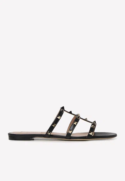 VALENTINO GARAVANI ROCKSTUD LEATHER FLAT MULES