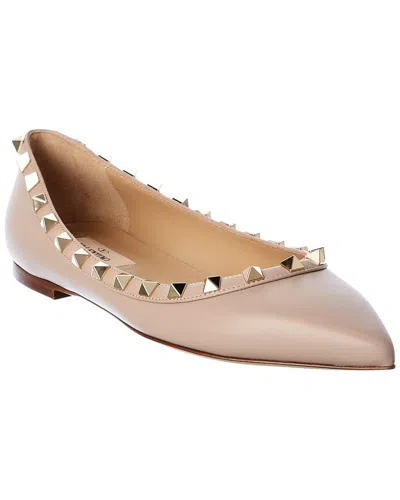 Valentino Garavani Valentino Rockstud Leather Flat In Pink