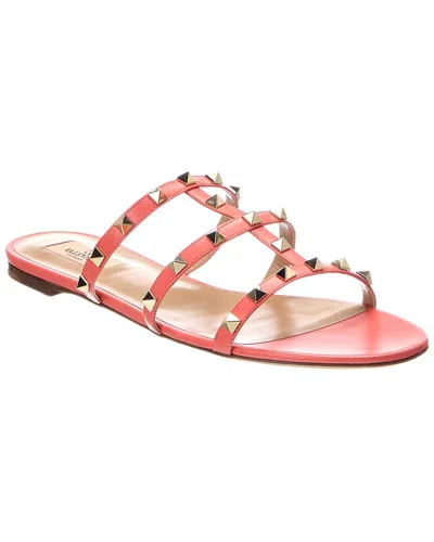 Valentino Garavani Valentino Rockstud Leather Flat Sandal In Pink