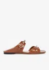 Valentino Rockstud Leather Flat Sandals In Brown