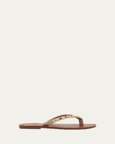Valentino Garavani Rockstud Leather Flat Thong Sandals In Pink