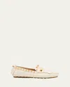 Valentino Fringed Leather Loafers Metal Rivets In Ivory