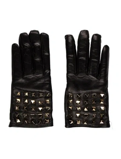 Pre-owned Valentino Garavani Rockstud Leather Gloves In Black