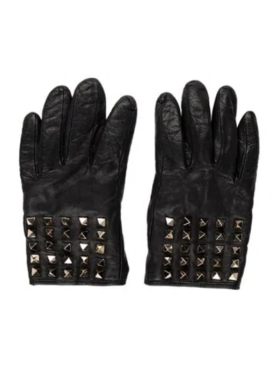 Pre-owned Valentino Garavani Rockstud Leather Gloves In Black