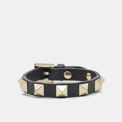 Pre-owned Valentino Garavani Rockstud Leather Gold Tone Bracelet