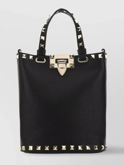 Valentino Garavani Rockstud Leather Handbag Metal Hardware In Black