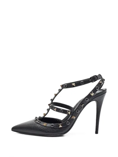 Pre-owned Valentino Garavani Rockstud Leather Heeled Pumps In Black