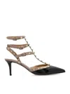 Valentino Rockstud Caged 65 Leather Ankle Strap Pump In Black