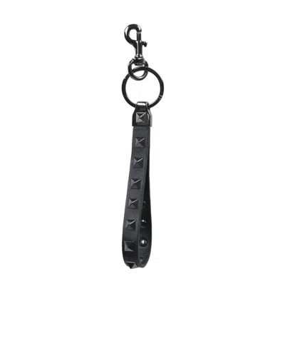 Valentino Garavani Rockstud Leather Keyring In Black