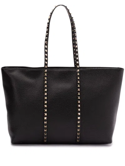 Valentino Garavani Rockstud Leather Medium Tote In Black