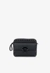 Valentino Rockstud Leather Messenger Bag In Black