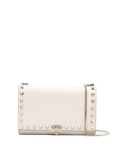 Valentino Garavani Rockstud Leather Crossbody Bag In Neutrals