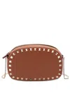 Valentino Studded Leather Crossbody Bag With Chain Strap In Brown