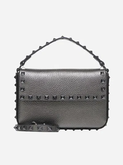 Valentino Garavani Gunmetal Mini Calf Leather Studs Bag In Charcoal