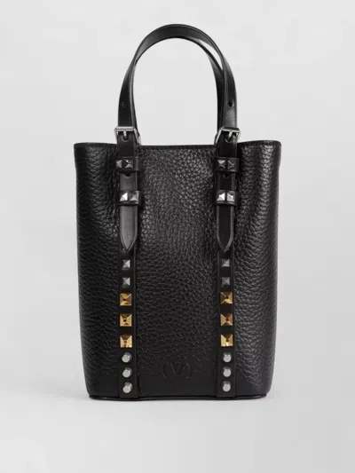 Valentino Garavani Rockstud Leather Mini Tote Bag Top Handles In Black