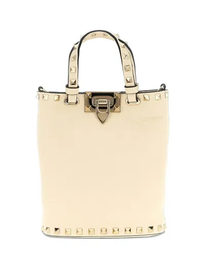 Valentino Garavani Rockstud Leather Mini Tote Bag In White