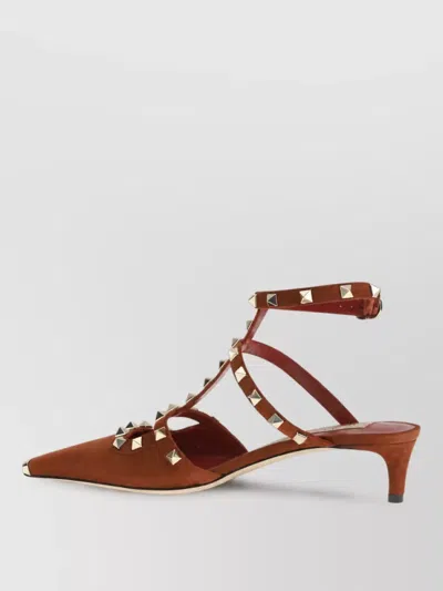 Valentino Garavani Rockstud Leather Mules In Brown