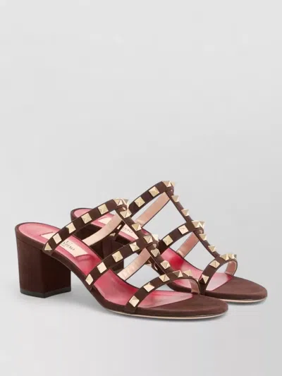 Valentino Garavani Rockstud Leather Mules Block Heel Sandals In Multi