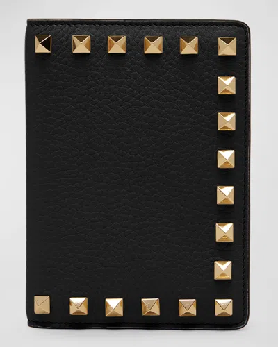 Valentino Garavani Rockstud Leather Passport Cover In Black