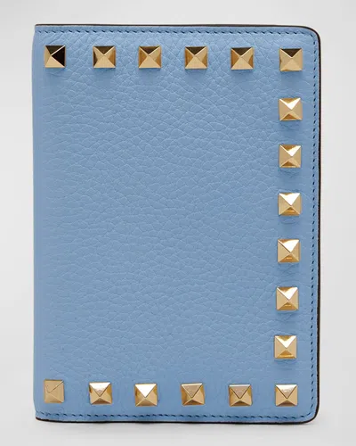 Valentino Garavani Rockstud Leather Passport Cover In Blue