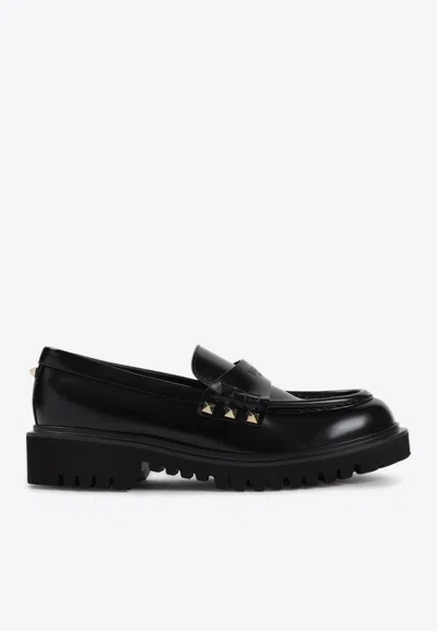 VALENTINO GARAVANI ROCKSTUD LEATHER PENNY LOAFERS