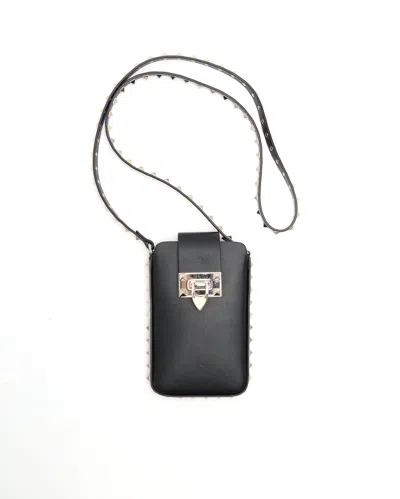Valentino Garavani Valentino Rockstud Leather Phone Bag In Black