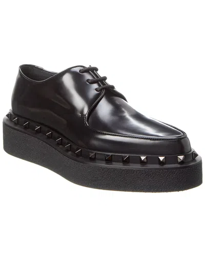 Valentino Garavani Platform Rockstud Leather Derby Shoes In Black