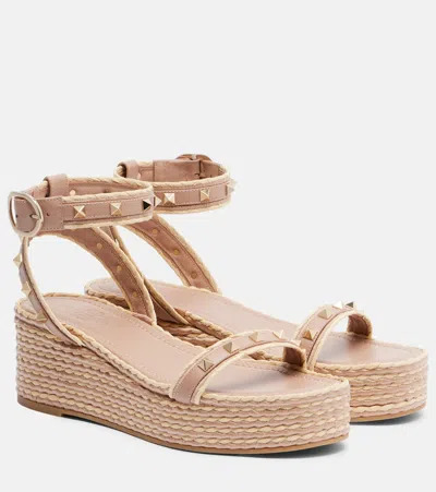 Valentino Garavani Rockstud Flatform Sandal In Calfskin 45mm Woman Rose Cannelle 39 In Multi
