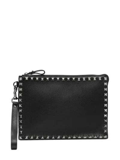 Valentino Garavani Rockstud Leather Pouch Handbag In Black