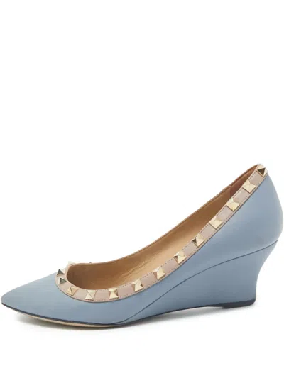 Pre-owned Valentino Garavani Rockstud Leather Pump In Blue
