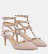 Valentino Rockstud Caged 65 Leather Ankle Strap Pump In Beige