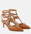 Valentino Rockstud Caged 65 Grainy Leather Ankle Strap Pump In Beige