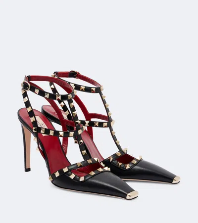 Valentino Garavani Rockstud Caged Pumps With Platinum-finish Metal Toe Cap In Black