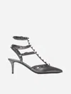 Valentino Rockstud Caged 65 Leather Ankle Strap Pump In Grey