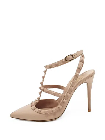 Pre-owned Valentino Garavani Rockstud Leather Pumps In Neutrals