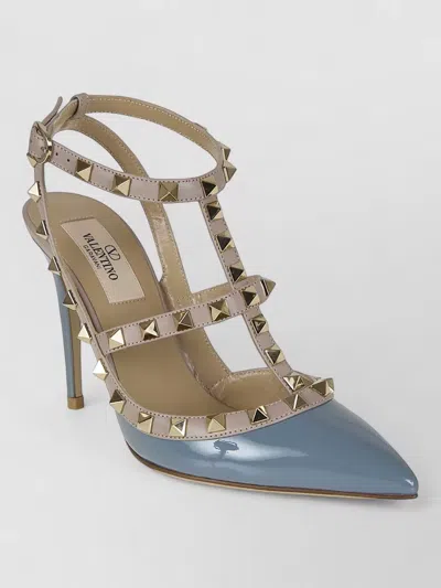 Valentino Garavani Rockstud Leather Pumps Pointed Toe Straps In Blue