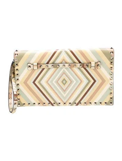 Pre-owned Valentino Garavani Rockstud Leather Rockstud Flap Wristlet Clutch Medium In Multi