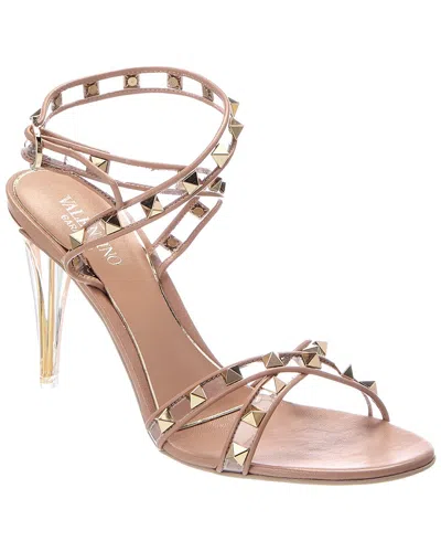 Valentino Garavani Valentino Rockstud Leather Sandal In Brown