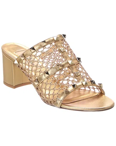 Valentino Garavani Valentino Rockstud Leather Sandal In Gold
