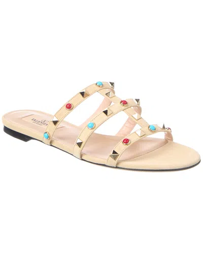 Valentino Garavani Valentino Rockstud Leather Sandal In Neutral